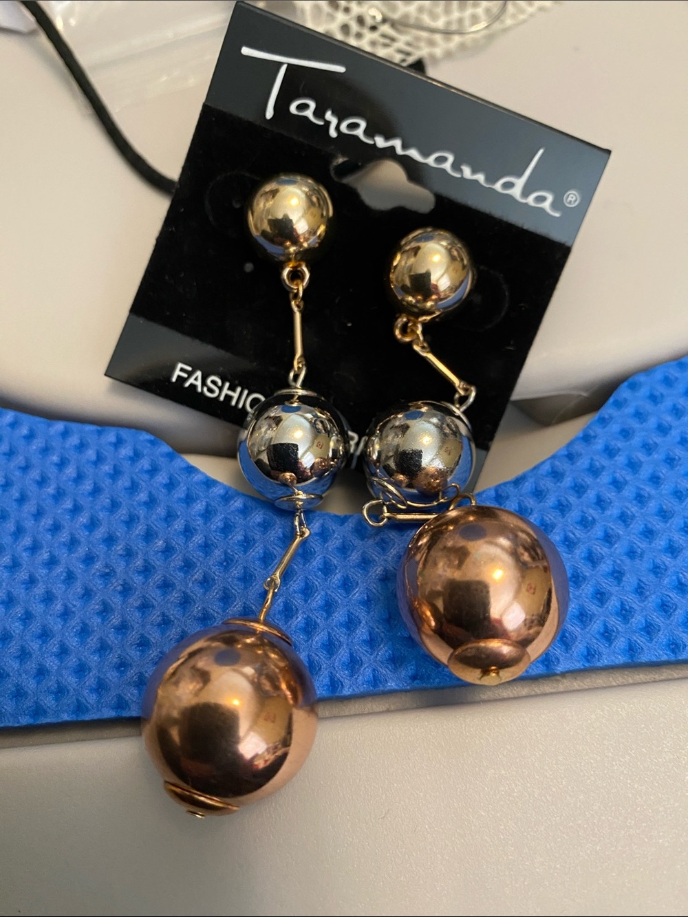 Taramanda Two-Tone Drop Ball Earrings in Gold, Bronze and silver